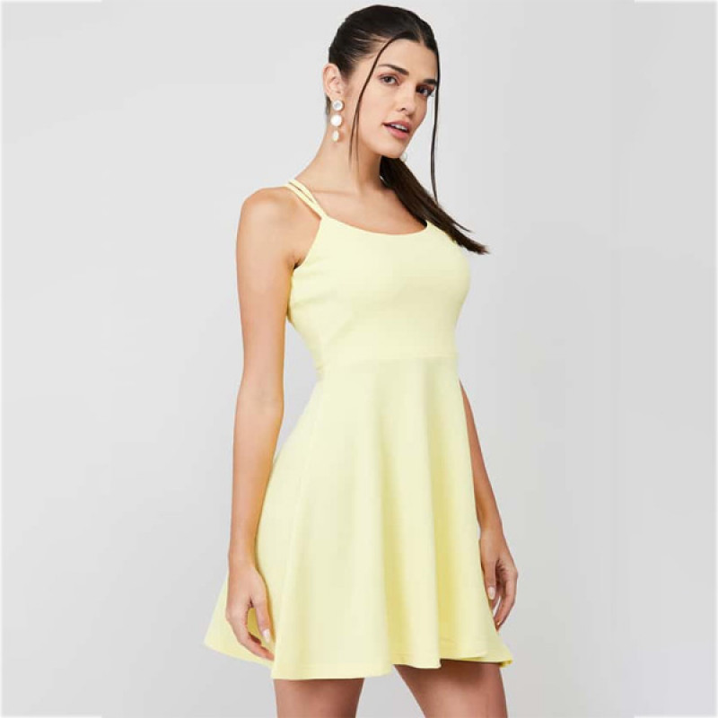 Women Solid A-line Sleeveless Skater Dress