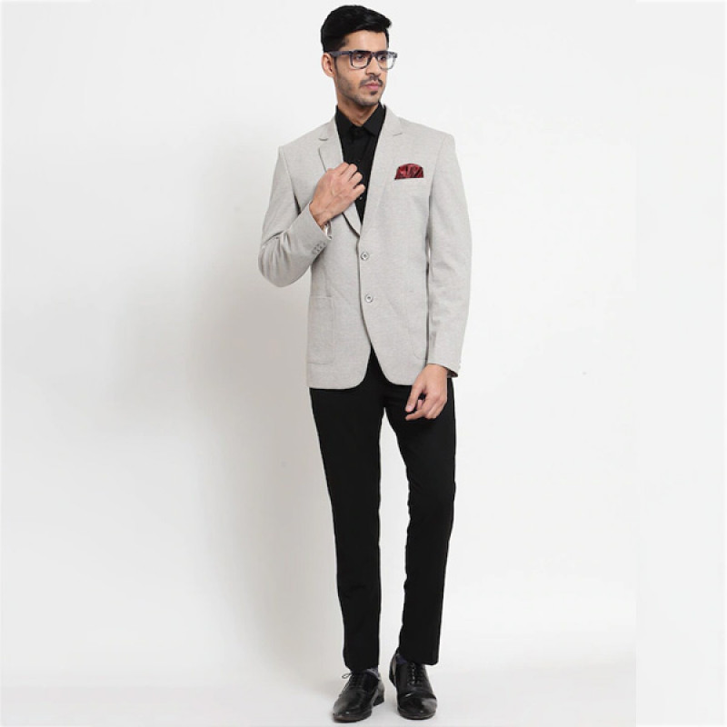 Men Grey Solid Slim-Fit Single-Breasted Casual Blazer