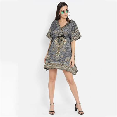 Grey Ethnic Motifs Maternity Kaftan Dress