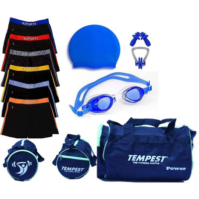 Swimming Costume for Men with Goggle Cap Earplug Nose Clip with Gym Bag Swimming Kit