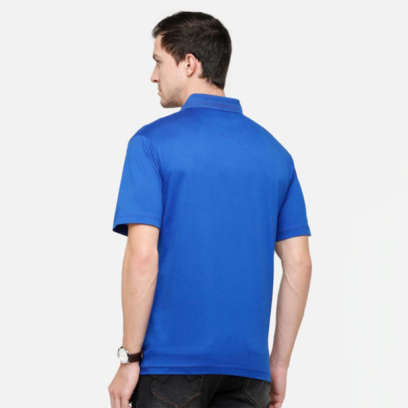 "Men Blue Polo Collar Pockets T-shirt "