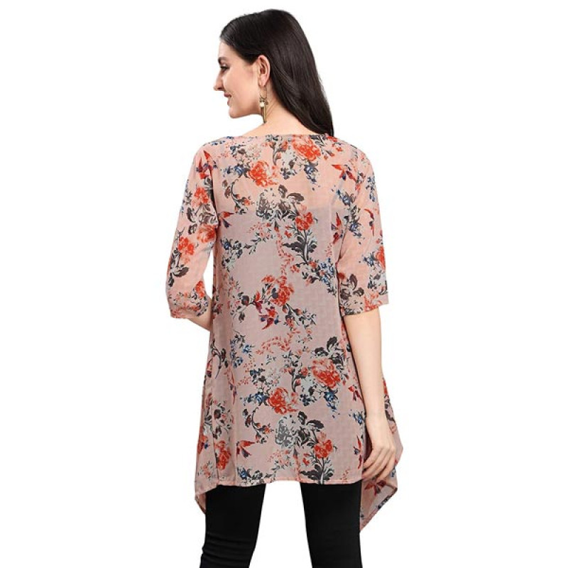 Serein Women's Shrug (Light peach floral print Shrug / Jacket with 3/4th sleeves)