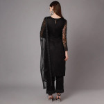 Black Embroidered Net Unstitched Dress Material