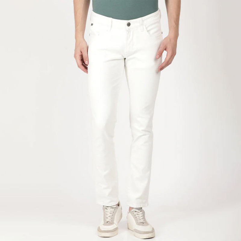 "Men White Solid Cotton Slim Fit Jeans "